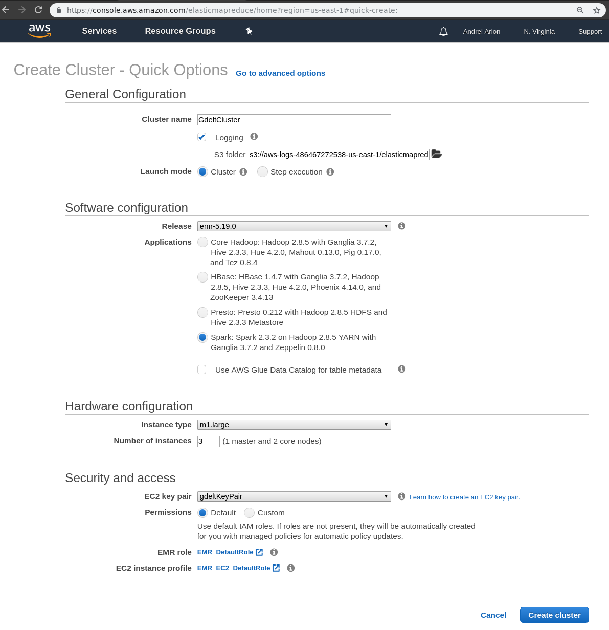 aws EMR create cluster2