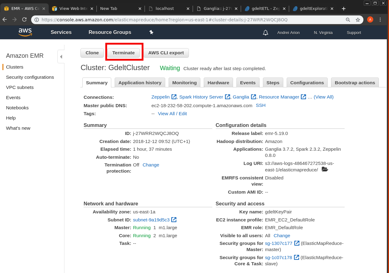 aws EMR terminate cluster