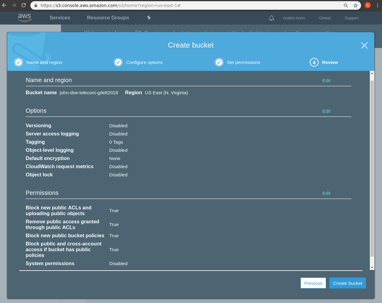 aws s3 create bucket3